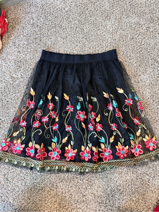 C Dresses & Skirts - Black Stretchy Skirt with Multicolor Floral Embroidery